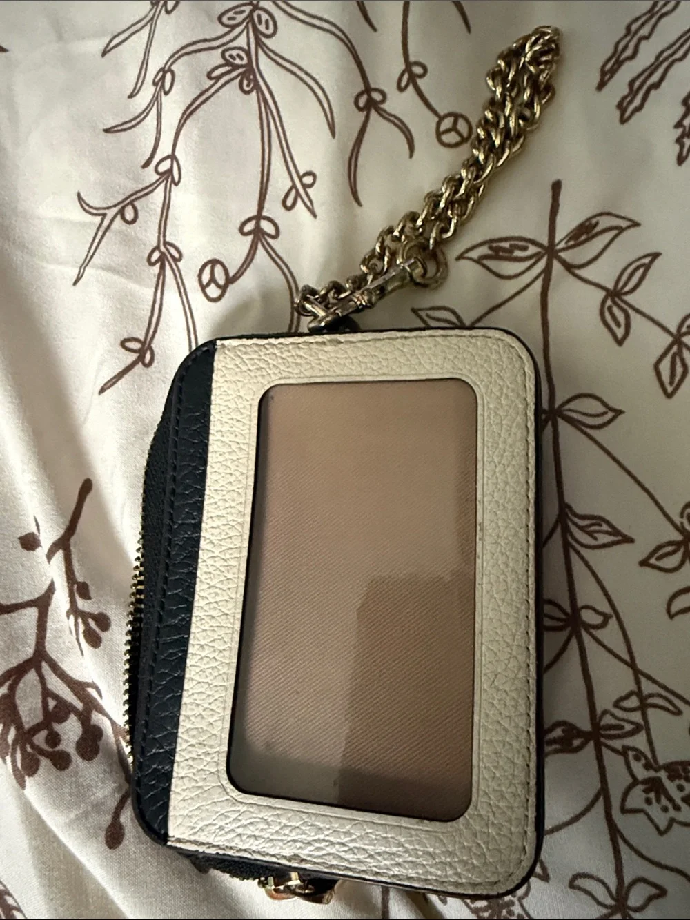 Coach Two-Tone Leather Card Case with Gold Chain